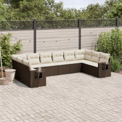 vidaXL Set Divani da Giardino 10pz con Cuscini in Polyrattan Marrone