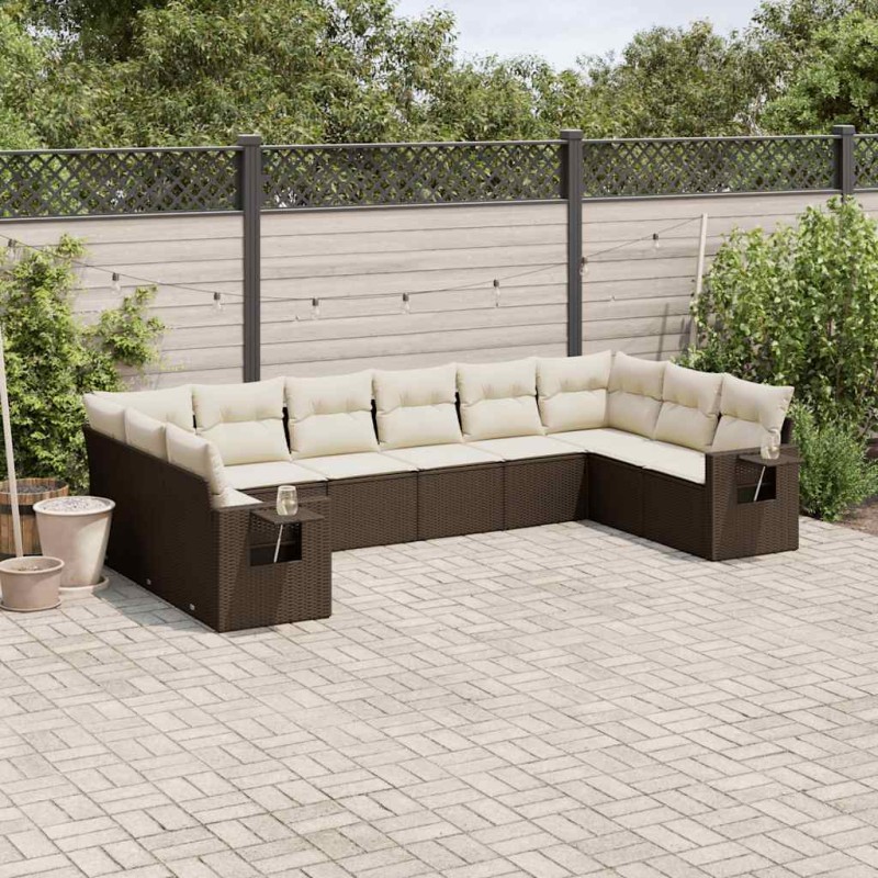 vidaXL Set Divani da Giardino 10pz con Cuscini in Polyrattan Marrone vidaXL Set Divani da Giardino 10pz con Cuscini in Polyrattan Marrone