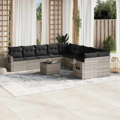 vidaXL Set Divani da Giardino 11 pz con Cuscini in Polyrattan Grigio