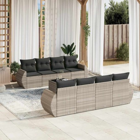 vidaXL Set Divano da Giardino 9pz con Cuscini Grigio Chiaro Polyrattan
