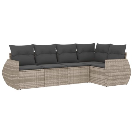 vidaXL Set Divano da Giardino 5pz con Cuscini Grigio Chiaro Polyrattan