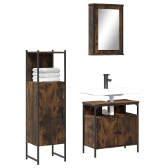 vidaXL Set Mobili da Bagno 3 pz Rovere Fumo in Legno Multistrato