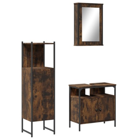 vidaXL Set Mobili da Bagno 3 pz Rovere Fumo in Legno Multistrato