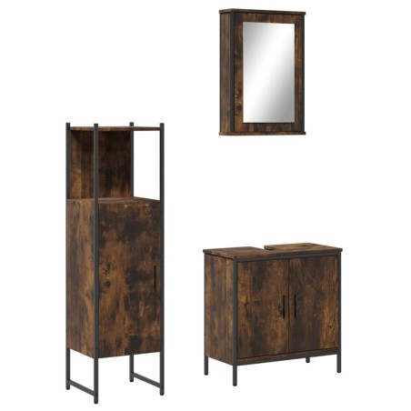vidaXL Set Mobili da Bagno 3 pz Rovere Fumo in Legno Multistrato