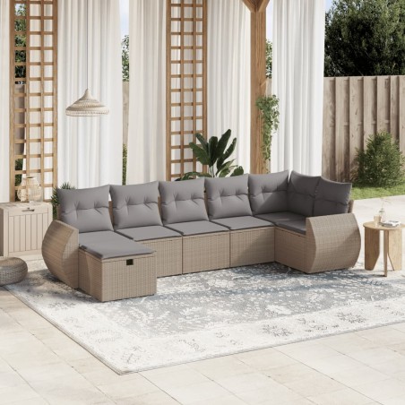 vidaXL Set Divano da Giardino 7 pz con Cuscini Beige Misto Polyrattan
