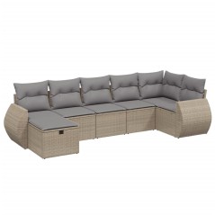 vidaXL Set Divano da Giardino 7 pz con Cuscini Beige Misto Polyrattan