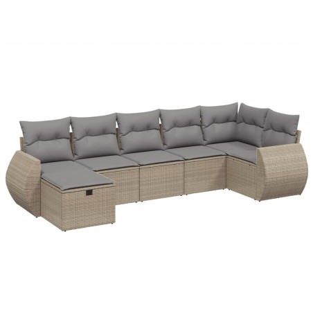 vidaXL Set Divano da Giardino 7 pz con Cuscini Beige Misto Polyrattan