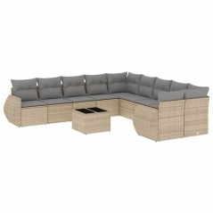vidaXL Set Divani da Giardino 11 pz con Cuscini Beige in Polyrattan