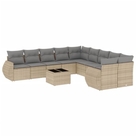 vidaXL Set Divani da Giardino 11 pz con Cuscini Beige in Polyrattan