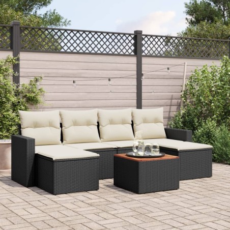 vidaXL Set Divani da Giardino con Cuscini 7pz Nero Polyrattan