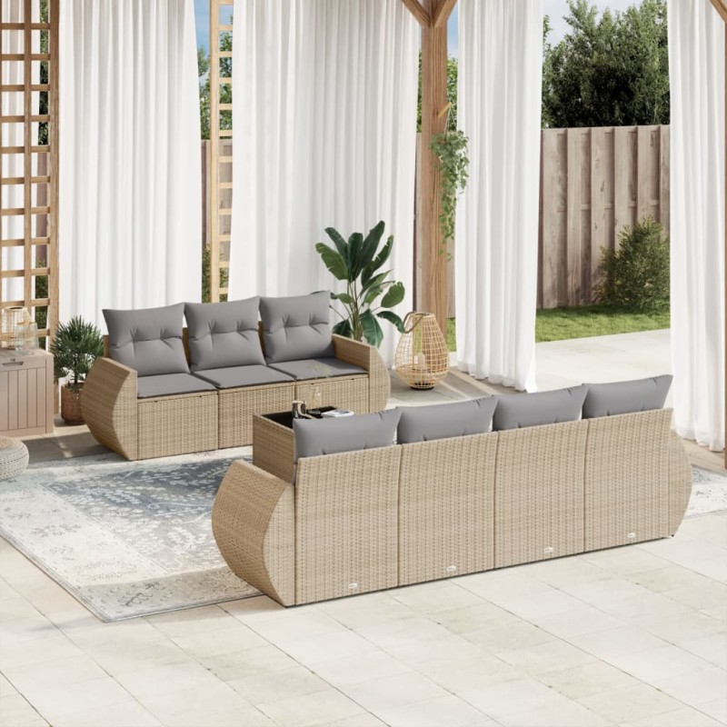 vidaXL Set Divano da Giardino 8 pz con Cuscini Beige in Polyrattan vidaXL Set Divano da Giardino 8 pz con Cuscini Beige in Polyrattan