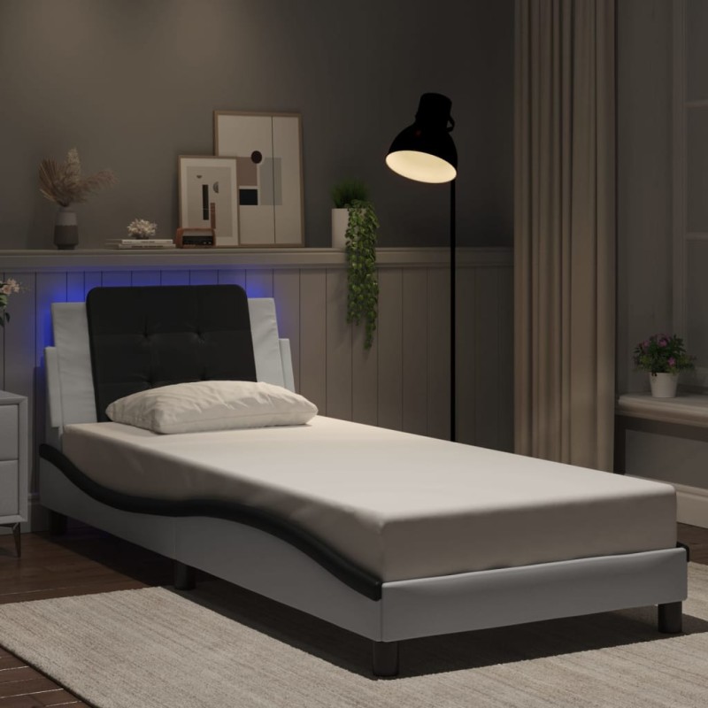 vidaXL Giroletto con Luci LED Bianco e Nero 90x190 cm in Similpelle