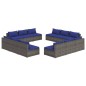 Set Divani da Giardino 12 pz con Cuscini in Polyrattan Grigio Set Divani da Giardino 12 pz con Cuscini in Polyrattan Grigio