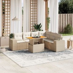 vidaXL Set Divani da Giardino 7 pz con Cuscini Beige in Polyrattan