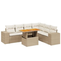 vidaXL Set Divani da Giardino 7 pz con Cuscini Beige in Polyrattan