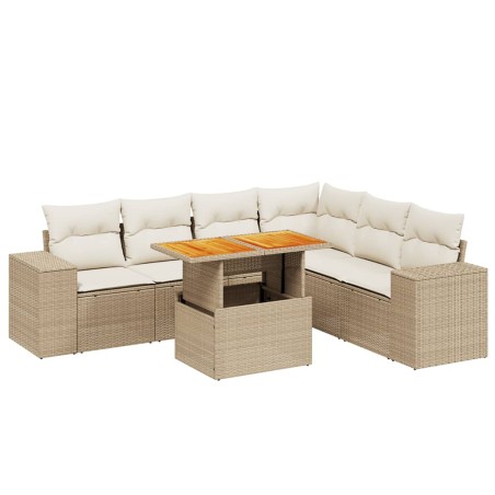 vidaXL Set Divani da Giardino 7 pz con Cuscini Beige in Polyrattan
