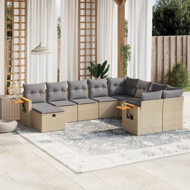 vidaXL Set Divano da Giardino 10 pz con Cuscini Beige in Polyrattan vidaXL Set Divano da Giardino 10 pz con Cuscini Beige in Polyrattan