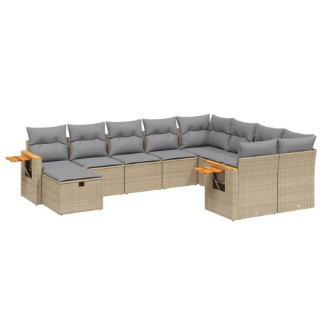vidaXL Set Divano da Giardino 10 pz con Cuscini Beige in Polyrattan