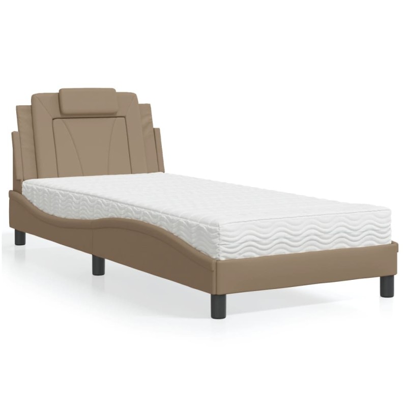 vidaXL Letto con Materasso Cappuccino 90x200 cm in Similpelle vidaXL Letto con Materasso Cappuccino 90x200 cm in Similpelle