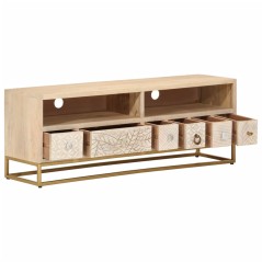 vidaXL Mobile Porta TV 110x30x40 cm in Legno Massello di Mango e Ferro