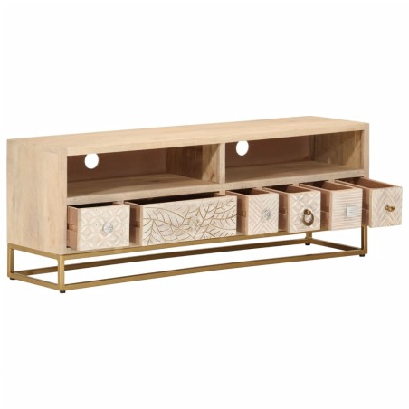 vidaXL Mobile Porta TV 110x30x40 cm in Legno Massello di Mango e Ferro