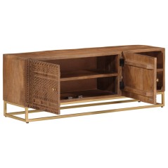 vidaXL Mobile Porta TV 110x30x40 cm in Legno Massello di Mango e Ferro