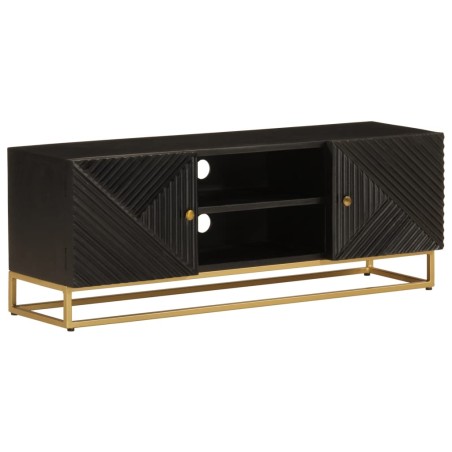 vidaXL Mobile TV Nero 110x30x40 cm in Legno Massello di Mango e Ferro