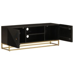 vidaXL Mobile TV Nero 110x30x40 cm in Legno Massello di Mango e Ferro