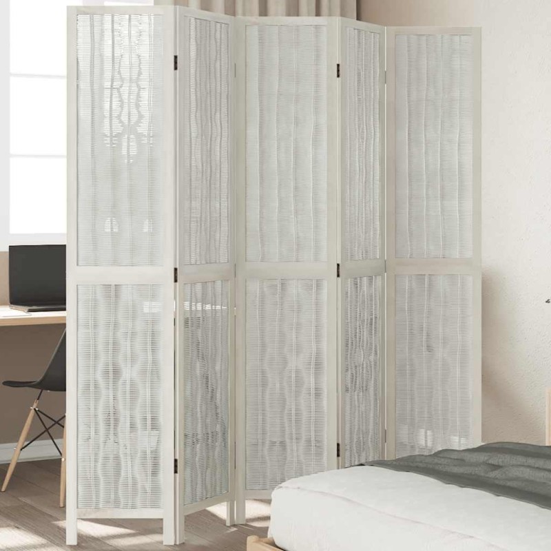 vidaXL Divisorio Ambienti 5Pannelli Bianco Legno Massello di Paulownia vidaXL Divisorio Ambienti 5Pannelli Bianco Legno Massello di Paulownia