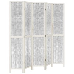 vidaXL Divisorio Ambienti 5Pannelli Bianco Legno Massello di Paulownia