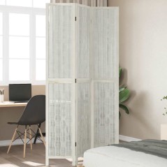vidaXL Divisorio Ambienti 3Pannelli Bianco Legno Massello di Paulownia