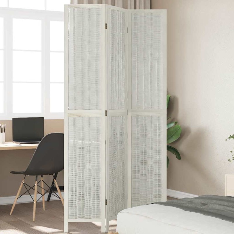 vidaXL Divisorio Ambienti 3Pannelli Bianco Legno Massello di Paulownia vidaXL Divisorio Ambienti 3Pannelli Bianco Legno Massello di Paulownia