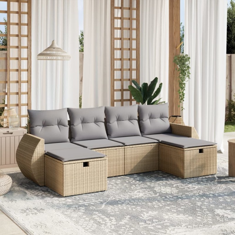 vidaXL Set Divano da Giardino 6 pz con Cuscini Beige Misto Polyrattan vidaXL Set Divano da Giardino 6 pz con Cuscini Beige Misto Polyrattan