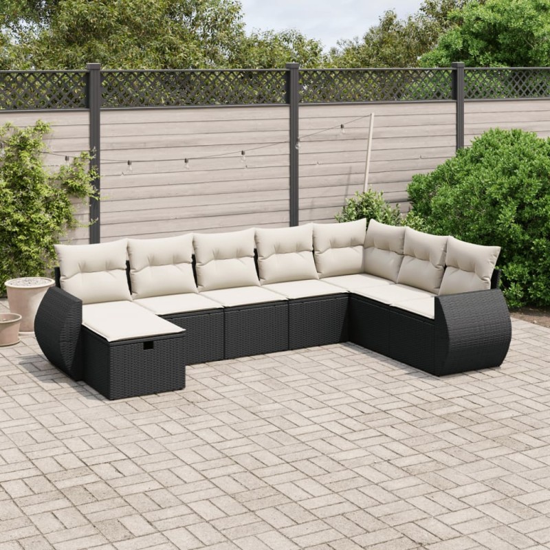 vidaXL Set Divani da Giardino con Cuscini 8 pz Nero in Polyrattan vidaXL Set Divani da Giardino con Cuscini 8 pz Nero in Polyrattan