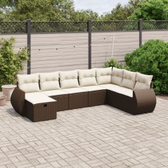 vidaXL Set Divani da Giardino 8 pz con Cuscini Marrone in Polyrattan