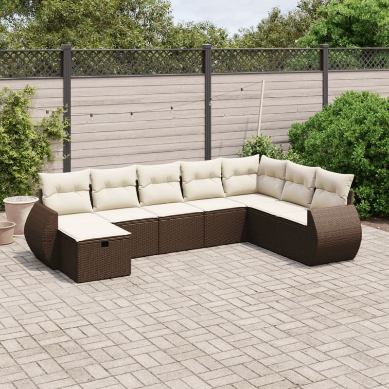 vidaXL Set Divani da Giardino 8 pz con Cuscini Marrone in Polyrattan