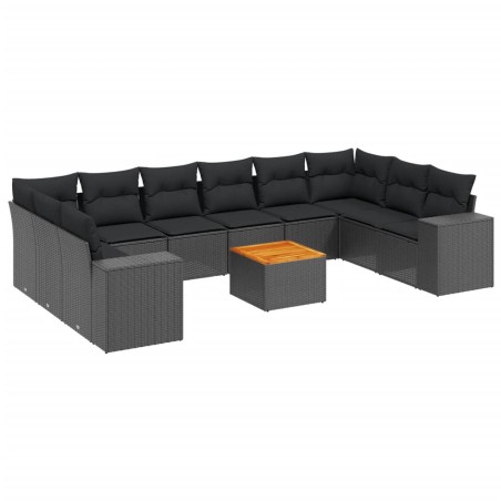 vidaXL Set Divani da Giardino 11 pz con Cuscini in Polyrattan Nero