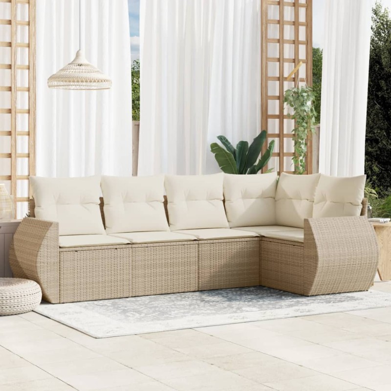vidaXL Set Divano da Giardino 5 pz con Cuscini Beige in Polyrattan vidaXL Set Divano da Giardino 5 pz con Cuscini Beige in Polyrattan