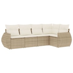 vidaXL Set Divano da Giardino 5 pz con Cuscini Beige in Polyrattan