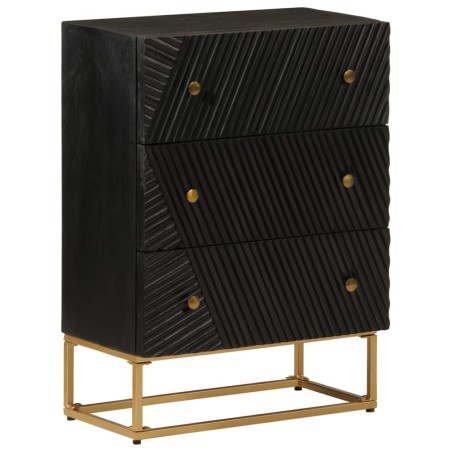vidaXL Cassettiera Nera 55x30x76 cm in Legno Massello di Mango e Ferro