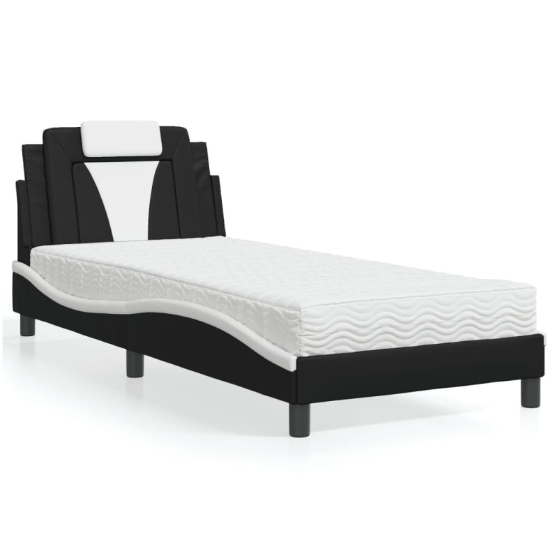 vidaXL Letto con Materasso Nero e Bianco 90x190 cm in Similpelle vidaXL Letto con Materasso Nero e Bianco 90x190 cm in Similpelle