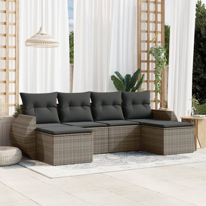 vidaXL Set Divano da Giardino 6 pz con Cuscini Grigio in Polyrattan vidaXL Set Divano da Giardino 6 pz con Cuscini Grigio in Polyrattan