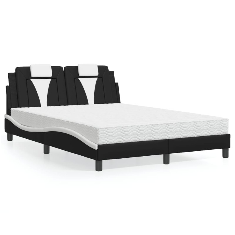 vidaXL Letto con Materasso Nero e Bianco 140x200 cm in Similpelle vidaXL Letto con Materasso Nero e Bianco 140x200 cm in Similpelle