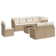 vidaXL Set Divano da Giardino 9 pz con Cuscini Beige in Polyrattan