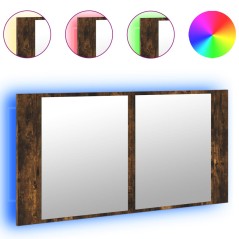 vidaXL Armadietto a Specchio con LED Rovere Fumo 90x12x45cm Acrilico