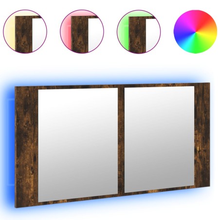 vidaXL Armadietto a Specchio con LED Rovere Fumo 90x12x45cm Acrilico