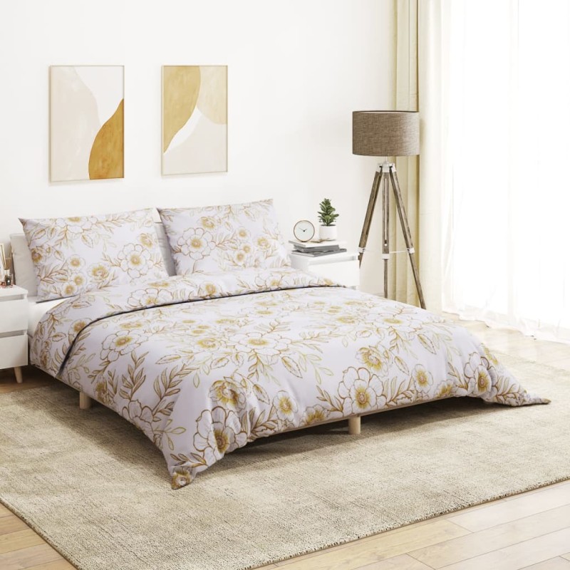 vidaXL Set Copripiumino Bianco e Marrone 200x200 cm in Cotone vidaXL Set Copripiumino Bianco e Marrone 200x200 cm in Cotone