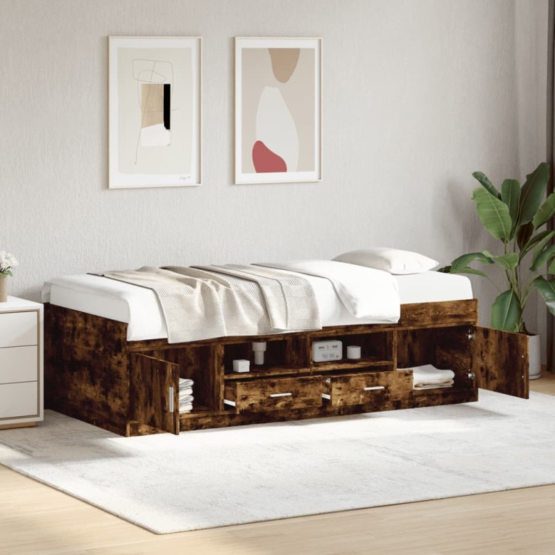vidaXL Divano Letto con Cassetti senza Materasso Rovere Fumo 75x190 cm vidaXL Divano Letto con Cassetti senza Materasso Rovere Fumo 75x190 cm