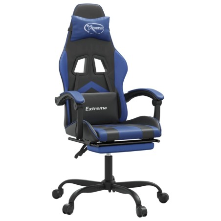 vidaXL Sedia da Gaming Girevole con Poggiapiedi Nero e Blu Similpelle