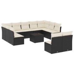 vidaXL Set Divani da Giardino 12 pz con Cuscini Nero in Polyrattan